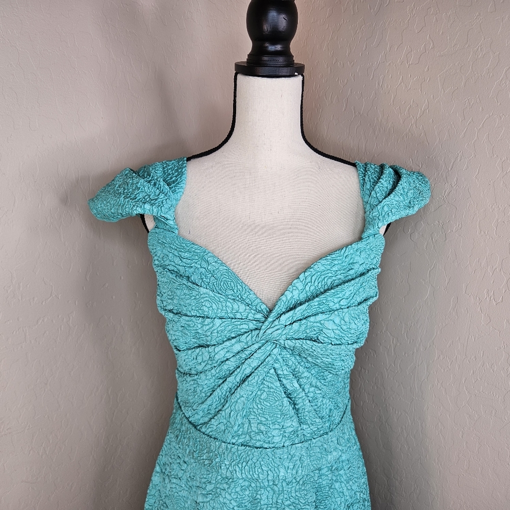 Tadashi Shoji Turquoise Women Tulip Off The Shoulder Dress sz 8 Wedding Cocktail - Picture 4 of 16